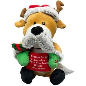 Gemmy Holiday Reindeer Plush Toy With Santa Hat & Mustache Scarf Used READ